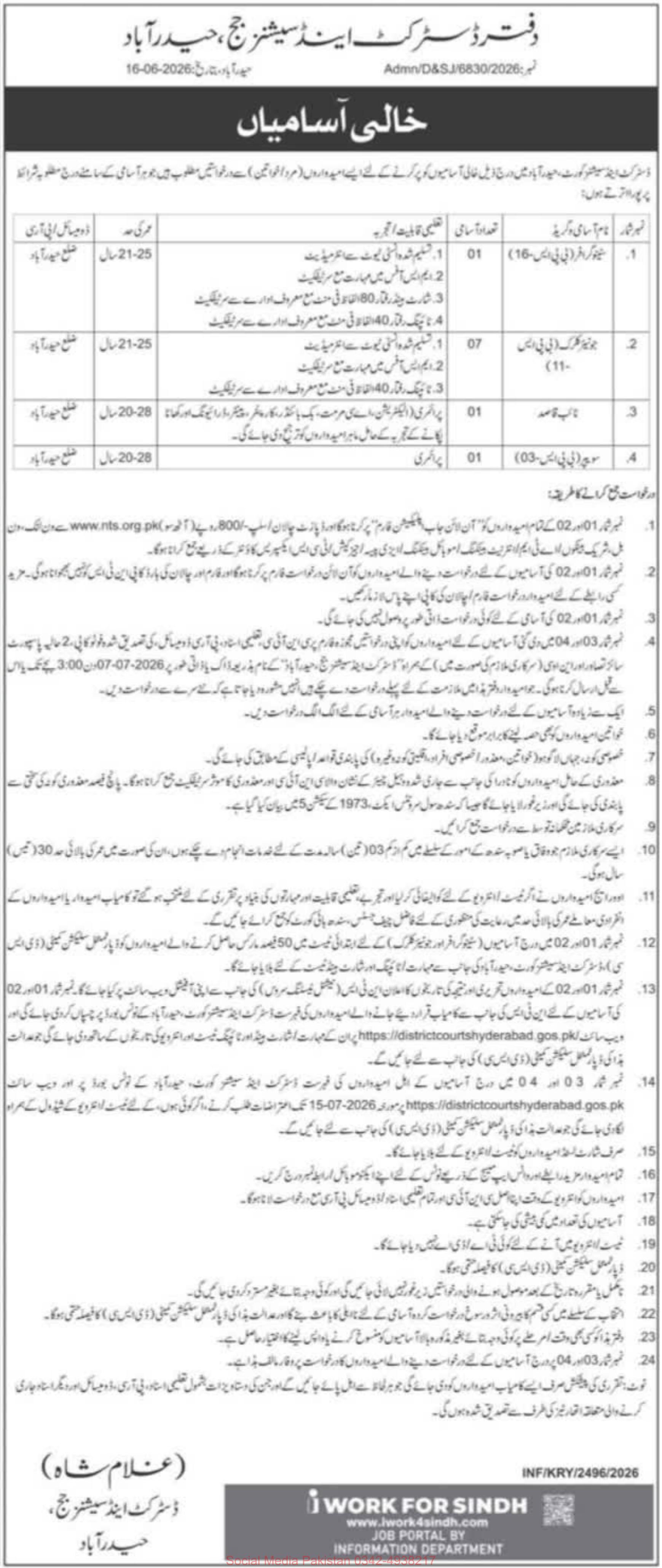 District & Session Judge Hyderabad Jobs 2026 – Hyderabad — original newspaper advertisement