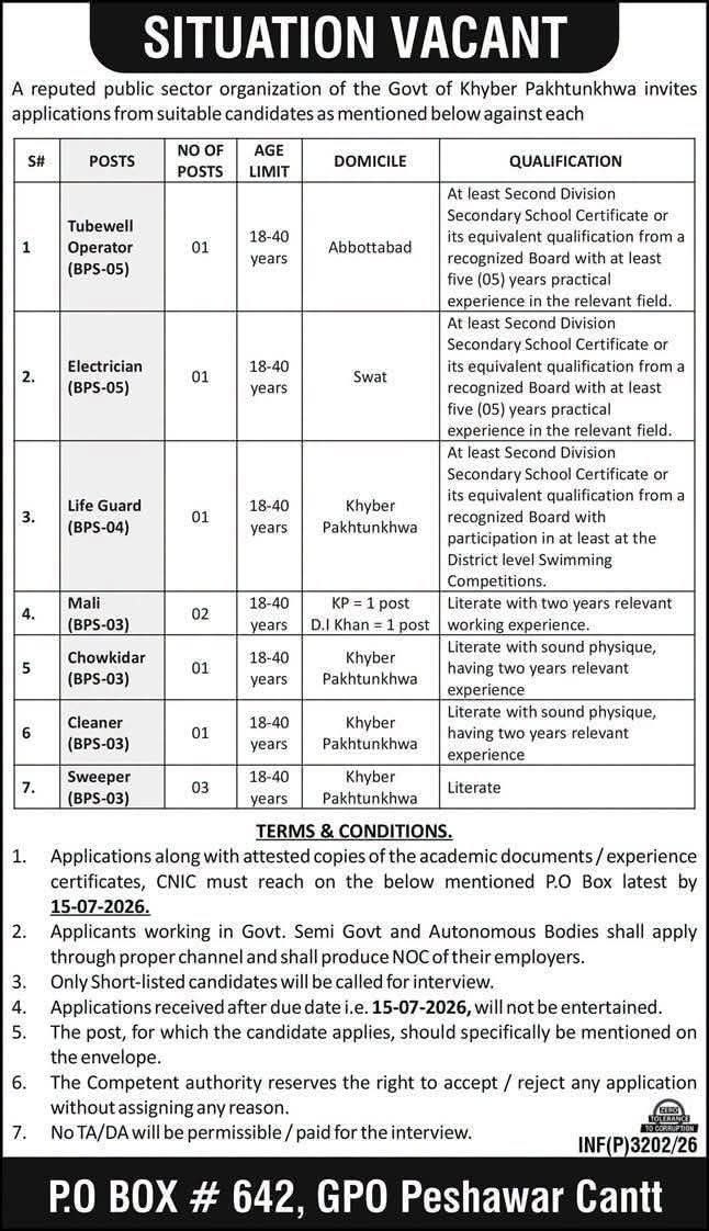 A Reputed Public Sector Organization of the Government of Khyber Pakhtunkhwa Jobs 2026 – Khyber Pakhtunkhwa — original newspaper advertisement