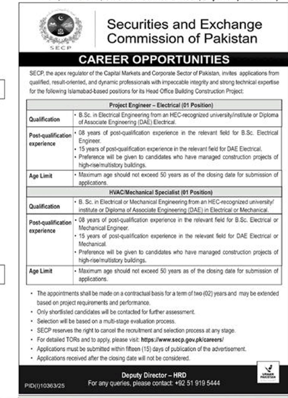 Securities and Exchange Commission of Pakistan (SECP) Jobs 2026 – Islamabad — original newspaper advertisement