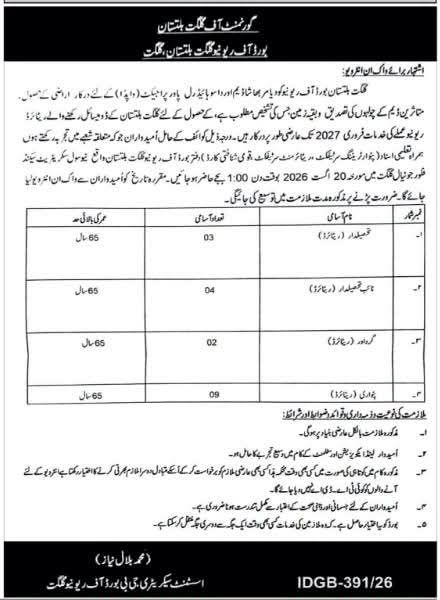 Advertisement for Local Candidates – Board of Revenue Gilgit-Baltistan, Gilgit Jobs 2026 — original newspaper advertisement