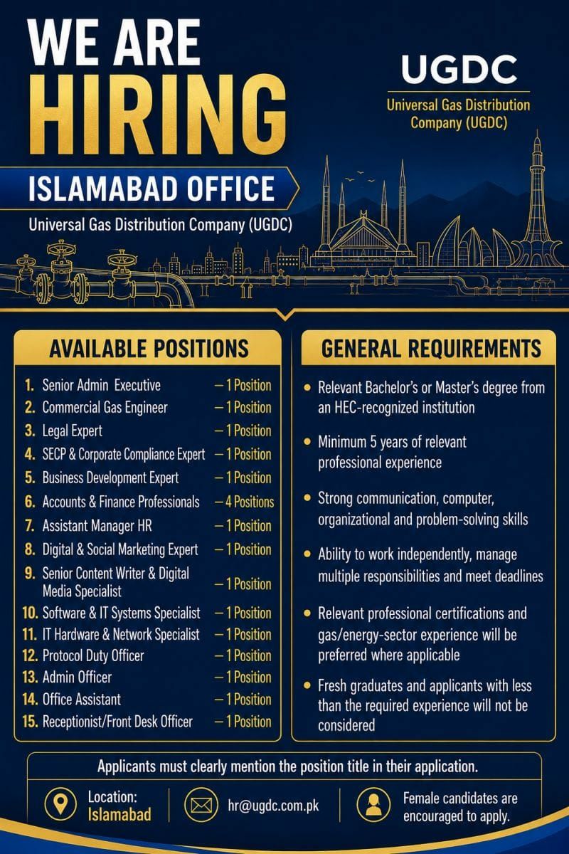 We Are Hiring - Islamabad Office – Universal Gas Distribution Company (UGDC) Jobs 2026 — original newspaper advertisement