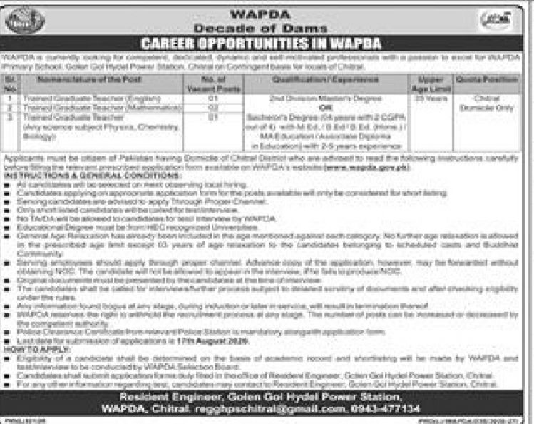 WAPDA (Water and Power Development Authority) Jobs 2026 – WAPDA (Water and Power Development Authority) - Golen Gol Hydel Power Station Jobs 2026 — original newspaper advertisement
