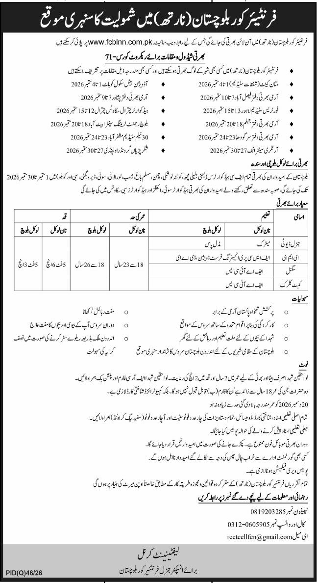 Golden Opportunity to Join Frontier Corps Balochistan (North) – Frontier Corps Balochistan (North) - Office of the Inspector General Frontier Corps Balochistan Jobs 2026 — original newspaper advertisement