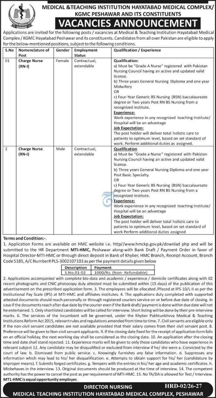 Medical & Teaching Institution Hayatabad Medical Complex / KGMC Peshawar Jobs 2026 – Medical & Teaching Institution Hayatabad Medical Complex / KGMC Peshawar and its Constituents Jobs 2026 — original newspaper advertisement