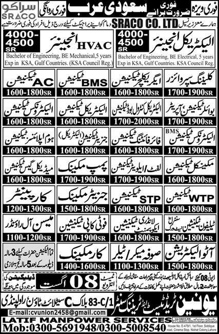 Cleaning Supervizor And Ac Technicion Jobs in Saudi Arabia – Union Jobs 2026 — original newspaper advertisement