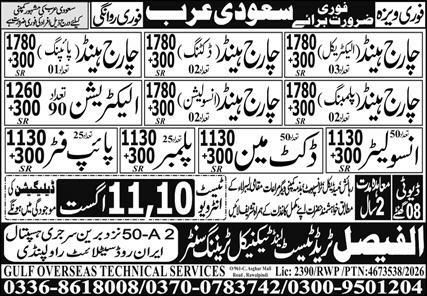 Charge Hand (Drilling) And Charge Hand (Insulation) Jobs in Saudi Arabia – Al-Faisal Trade Technical Training Center Jobs 2026 — original newspaper advertisement