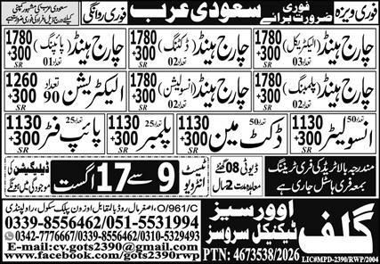 Charge Hand (Electrical) (1 posts) — Electrical trade Charge Hand (Painting) ( Saudi Arabia – Gulf Overseas Services Jobs 2026 — original newspaper advertisement