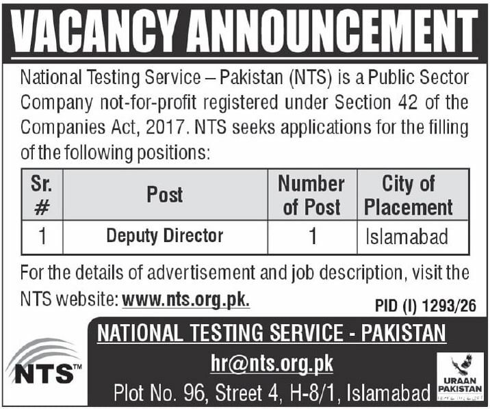 National Testing Service - Pakistan (NTS) Jobs 2026 Jobs 2026 — original newspaper advertisement