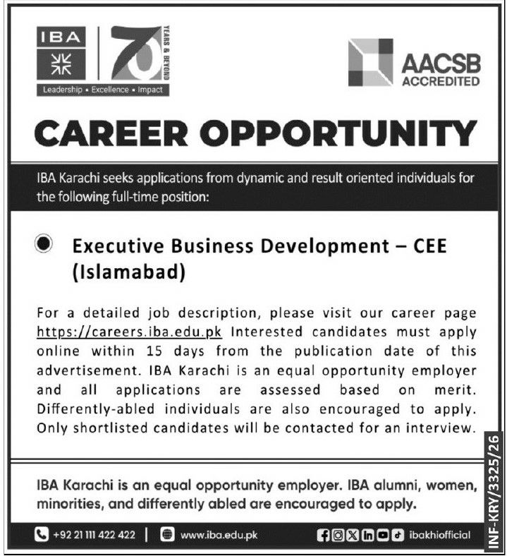 IBA Karachi (Institute of Business Administration) Jobs 2026 Jobs 2026 — original newspaper advertisement