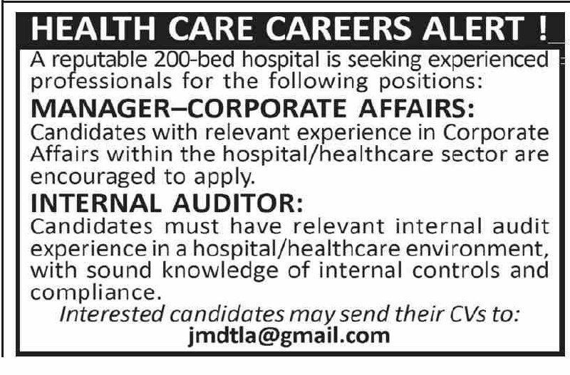 reputable 200-bed hospital Jobs 2026 – A reputable 200-bed hospital (name not disclosed) Jobs 2026 — original newspaper advertisement