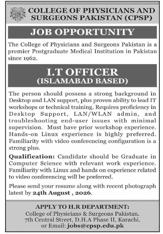 College of Physicians and Surgeons Pakistan (CPSP) Jobs 2026 Jobs 2026 — original newspaper advertisement