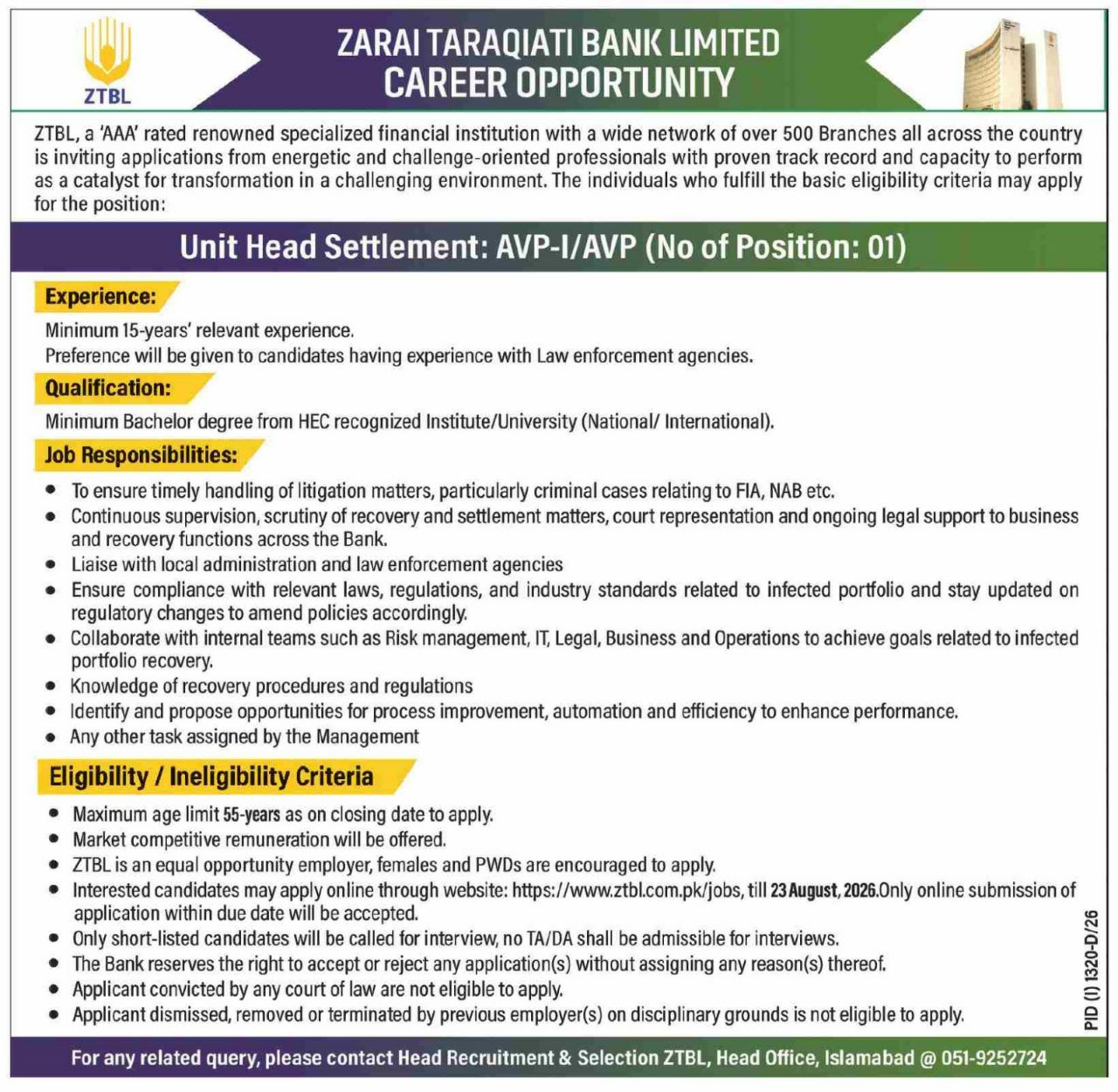 Zarai Taraqiati Bank Limited (ZTBL) Jobs 2026 Jobs 2026 — original newspaper advertisement