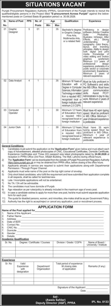Punjab Procurement Regulatory Authority (PPRA) Jobs 2026 – Punjab Procurement Regulatory Authority (PPRA), Government of the Punjab Jobs 2026 — original newspaper advertisement