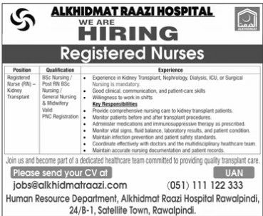 Alkhidmat Raazi Hospital Jobs 2026 Jobs 2026 — original newspaper advertisement