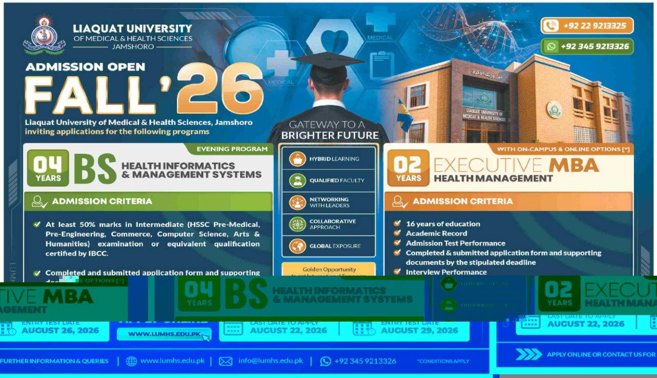 Admission Open in Liaquat University of Medical & Health Sciences, Jamshoro Admissions 2026 — original newspaper advertisement