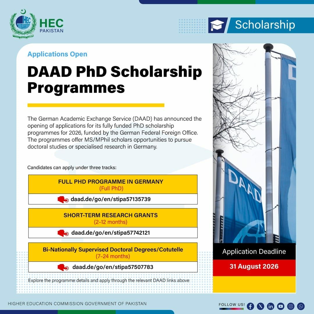 DAAD PhD Scholarship Programmes – Higher Education Commission (HEC) Pakistan / German Academic Exchange Service (DAAD) Scholarships 2026 — original newspaper advertisement
