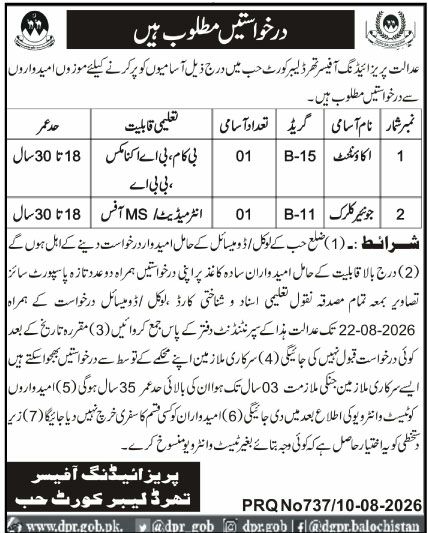 Tehsil Labour Court Hub Jobs 2026 – Presiding Officer, Tehsil Labour Court Hub Jobs 2026 — original newspaper advertisement
