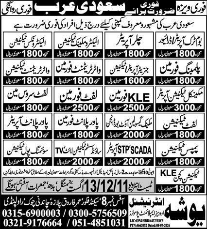 Electrical Technician And Electrical Docking Technician Saudi Arabia 2026 – Yousha International (Licensed Recruiting Agency) Jobs 2026 — original newspaper advertisement