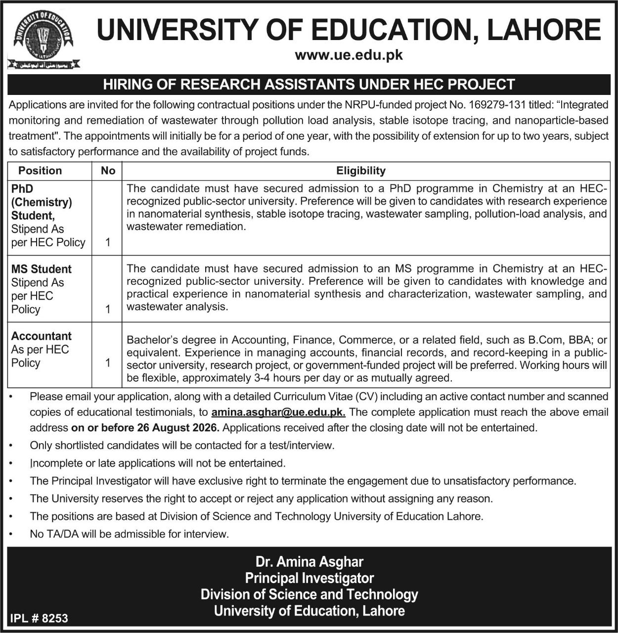 University of Education, Lahore Jobs 2026 Jobs 2026 — original newspaper advertisement