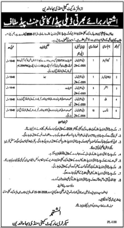 Agriculture Market Committee Mandi Bahauddin Jobs 2026 Jobs 2026 — original newspaper advertisement