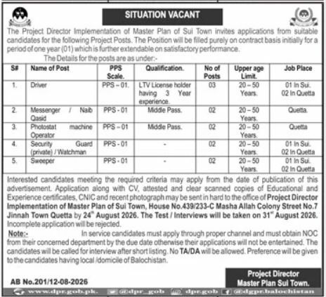 Project Director, Master Plan Sui Town Jobs 2026 Jobs 2026 — original newspaper advertisement