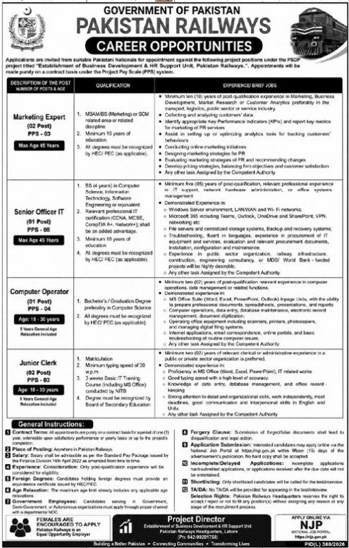 Pakistan Railways, Government of Pakistan Jobs 2026 – Anywhere in Pakistan — original newspaper advertisement