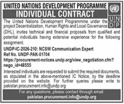 Individual Contract - NCSW Communication Expert – United Nations Development Programme (UNDP) Jobs 2026 — original newspaper advertisement