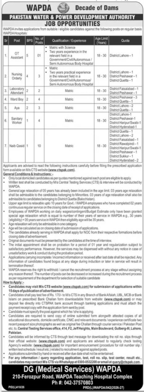 Pakistan Water & Power Development Authority (WAPDA) Jobs 2026 Jobs 2026 — original newspaper advertisement
