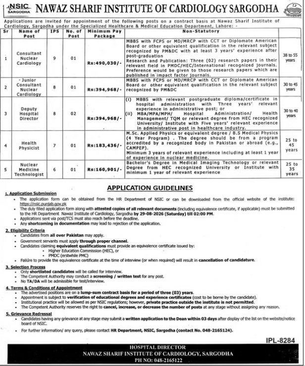Nawaz Sharif Institute of Cardiology, Sargodha Jobs 2026 Jobs 2026 — original newspaper advertisement