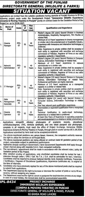 Directorate General (Wildlife & Parks) Jobs 2026 – Government of the Punjab, Directorate General (Wildlife & Parks) Jobs 2026 — original newspaper advertisement