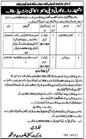 Market Committee, Qila Didar Singh, Gujranwala District Jobs 2026 Jobs 2026 — original newspaper advertisement