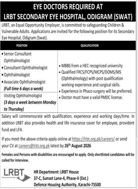 LRBT Secondary Eye Hospital, Odigram (Swat) Jobs 2026 – LRBT (Layton Rahmatulla Benevolent Trust) Jobs 2026 — original newspaper advertisement