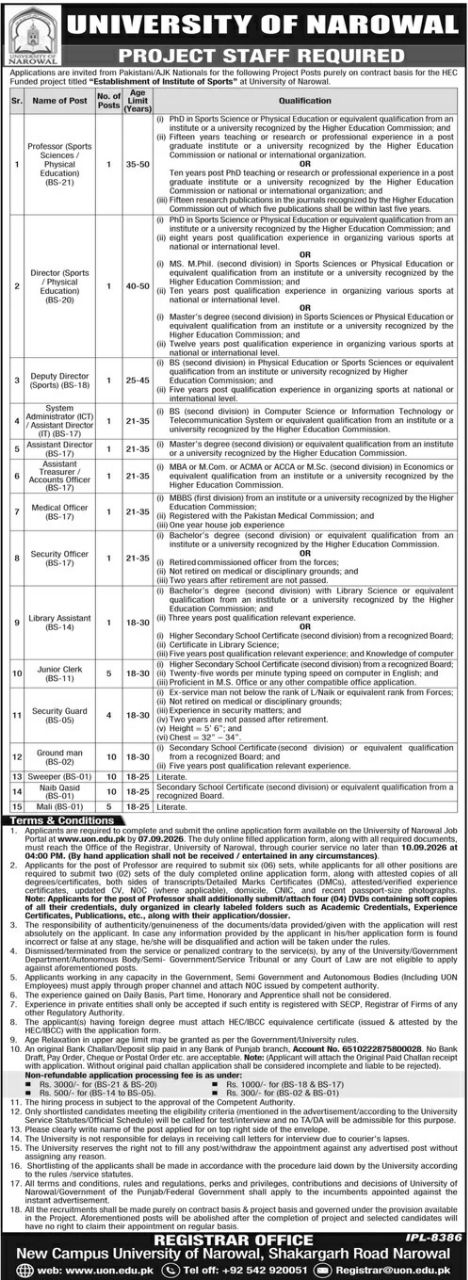 University of Narowal Punjab Jobs 2026 Jobs 2026 — original newspaper advertisement