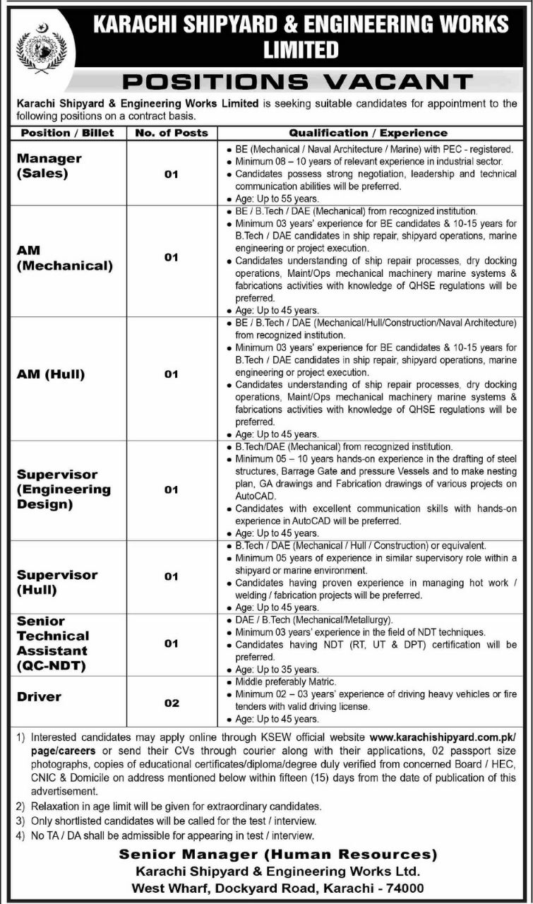 Karachi Shipyard & Engineering Works Limited Jobs 2026 Jobs 2026 — original newspaper advertisement