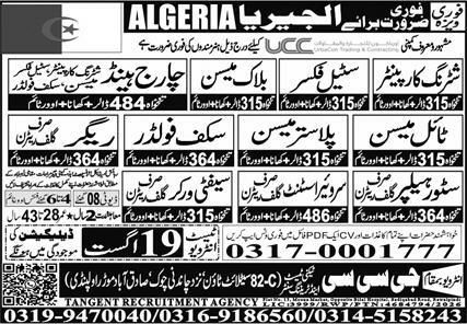 Charge Hand Steel Fixer and Strong Carpenter Jobs in Algeria – UCC (Urban Coin Contracting) - Tangent Recruitment Agency Jobs 2026 — original newspaper advertisement