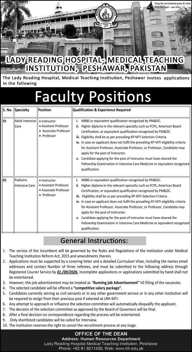 Lady Reading Hospital - Medical Teaching Institution, Peshawar Jobs – Lady Reading Hospital - Medical Teaching Institution, Peshawar, Pakistan Jobs 2026 — original newspaper advertisement