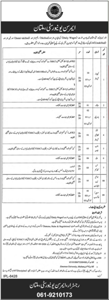 Emerson University, Multan Punjab Jobs 2026 Jobs 2026 — original newspaper advertisement
