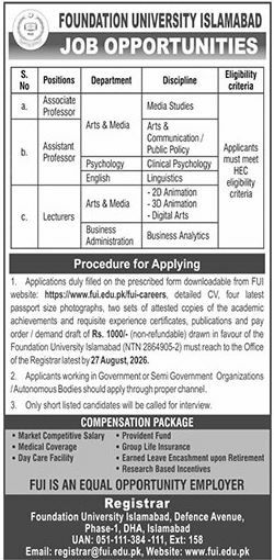 Foundation University Islamabad Jobs 2026 Jobs 2026 — original newspaper advertisement