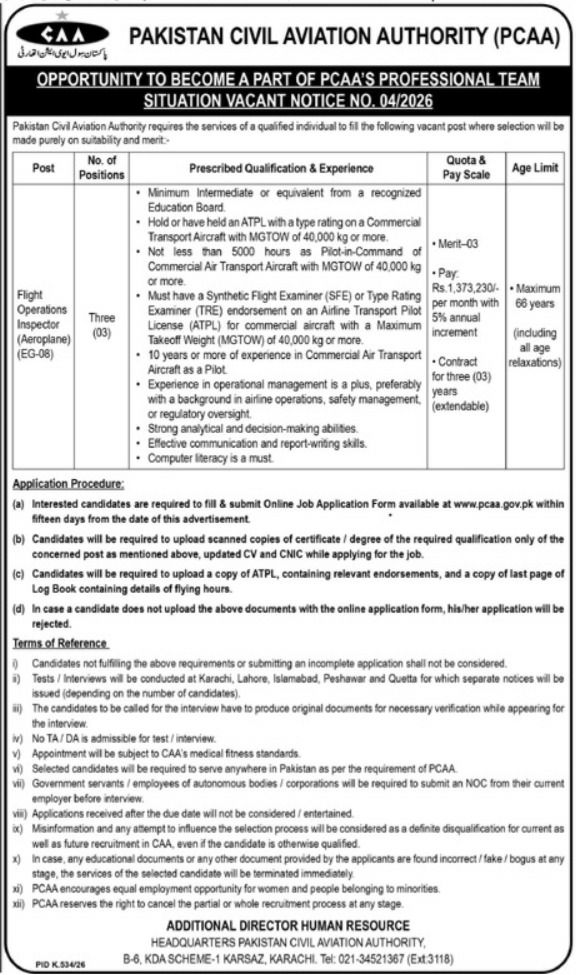 Pakistan Civil Aviation Authority (PCAA) jobs 2026 Jobs 2026 — original newspaper advertisement
