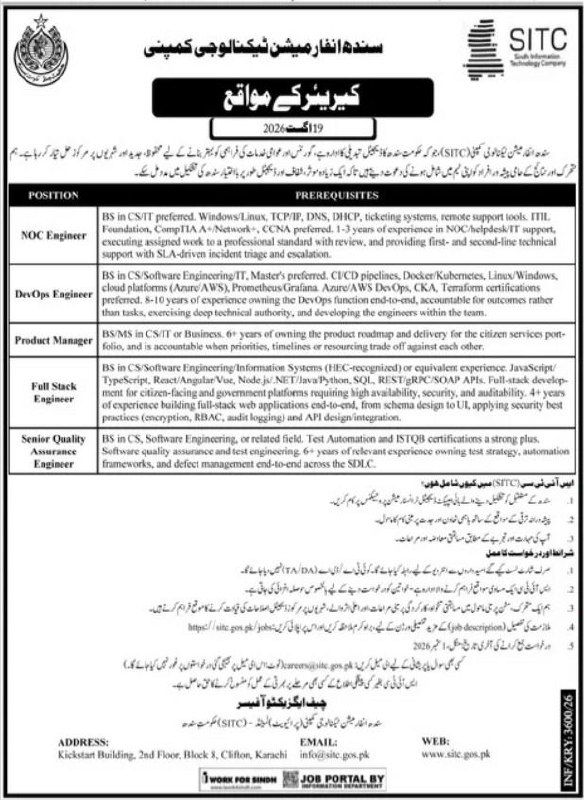 Sindh Information Technology Company (SITC) Jobs 2026 Jobs 2026 — original newspaper advertisement