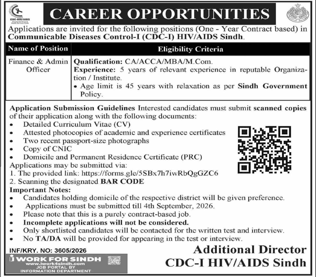 Communicable Diseases Control-I (CDC-I) HIV/AIDS Sindh Jobs 2026 Jobs 2026 — original newspaper advertisement
