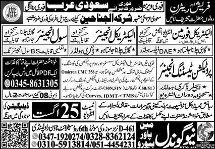 Electrical Engineer And Civil Engineer Jobs in Saudi Arabia 2026 – New Gondal Manpower Jobs 2026 — original newspaper advertisement