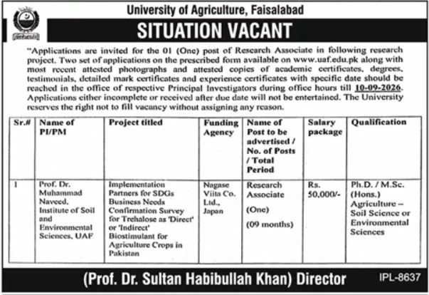 University of Agriculture, Faisalabad Jobs 2026 Jobs 2026 — original newspaper advertisement