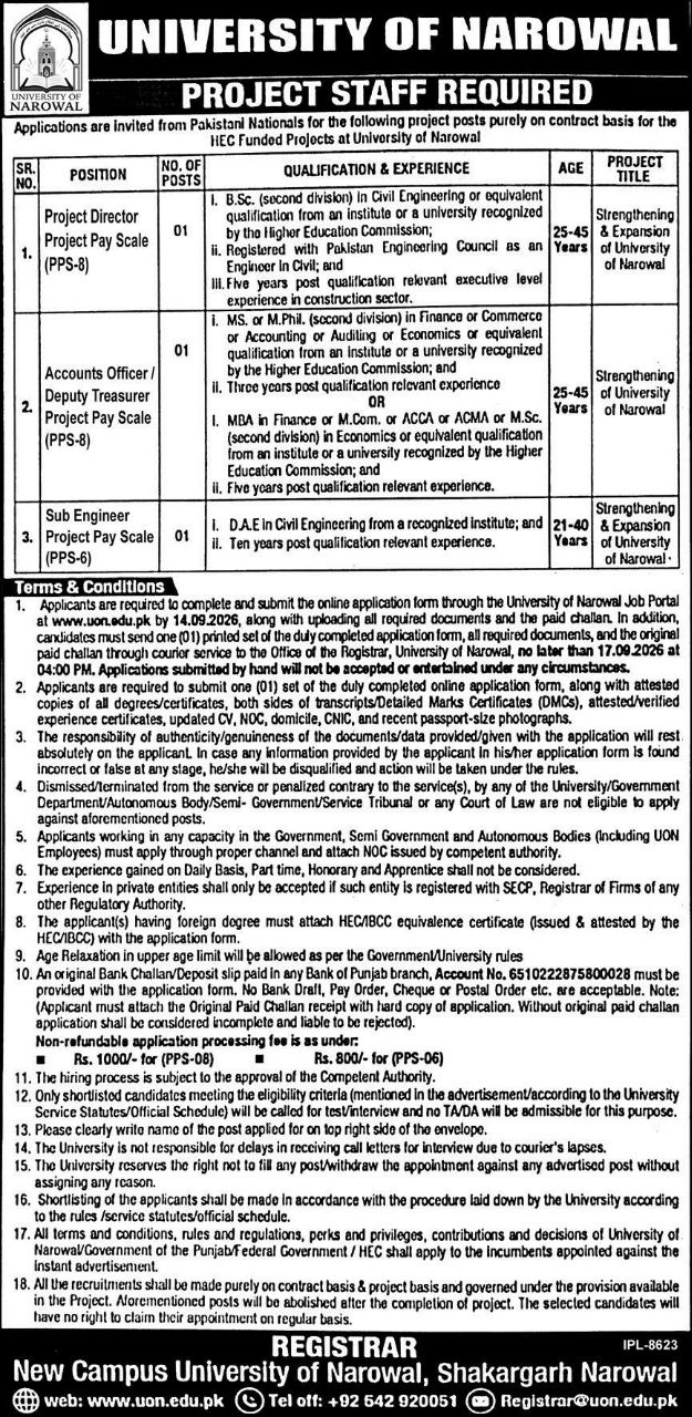 University of Narowal Jobs 2026 Jobs 2026 — original newspaper advertisement