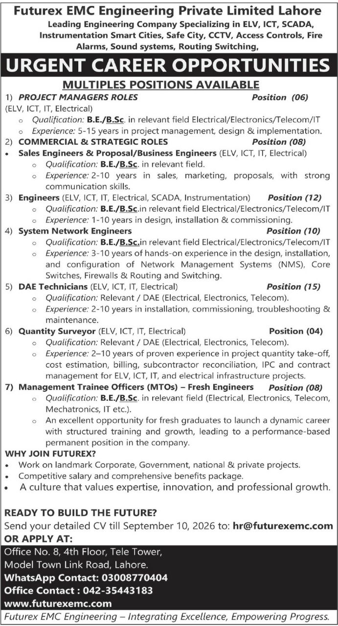 Futurex EMC Engineering Private Limited Lahore Jobs 2026 Jobs 2026 — original newspaper advertisement