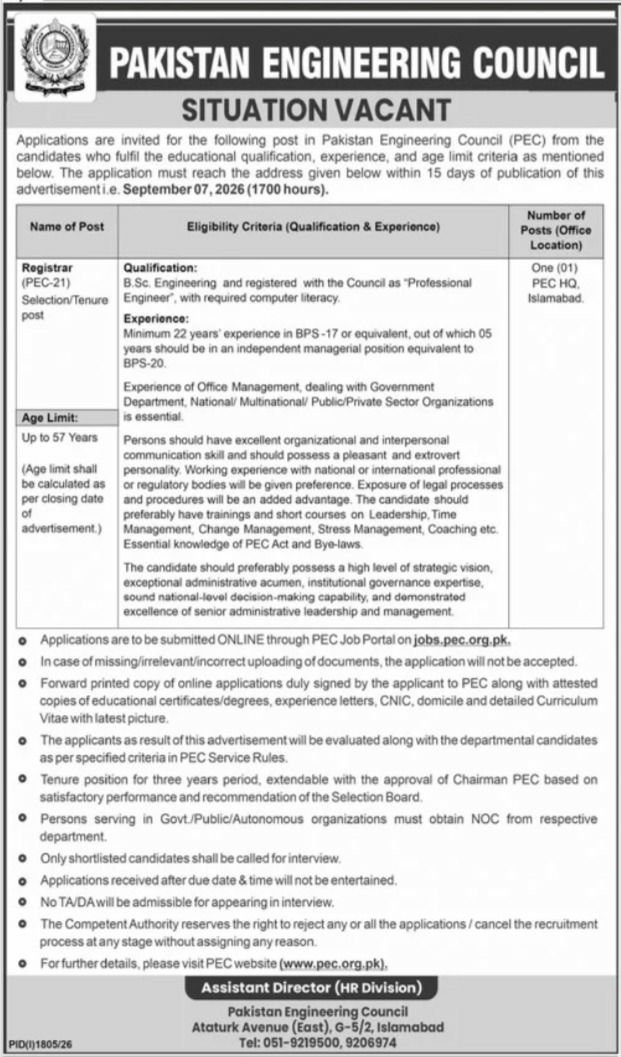 Pakistan Engineering Council (PEC) Jobs 2026 Jobs 2026 — original newspaper advertisement