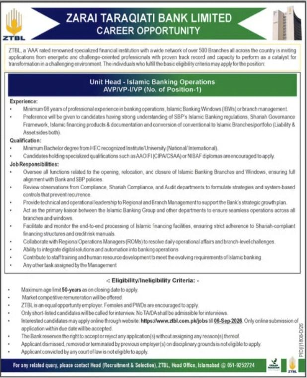 arai Taraqiati Bank Limited (ZTBL) Jobs 2026 – Zarai Taraqiati Bank Limited (ZTBL) Jobs 2026 — original newspaper advertisement