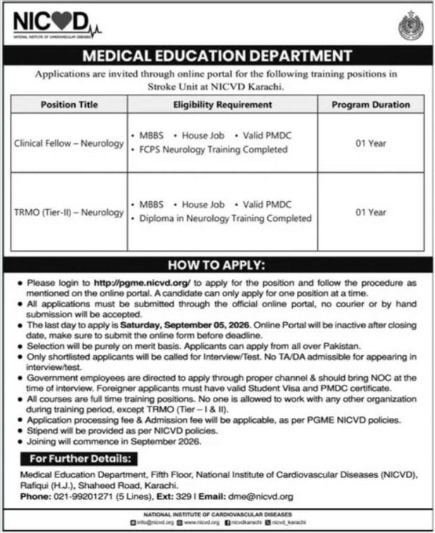 National Institute of Cardiovascular Diseases (NICVD) Jobs 2026 Jobs 2026 — original newspaper advertisement