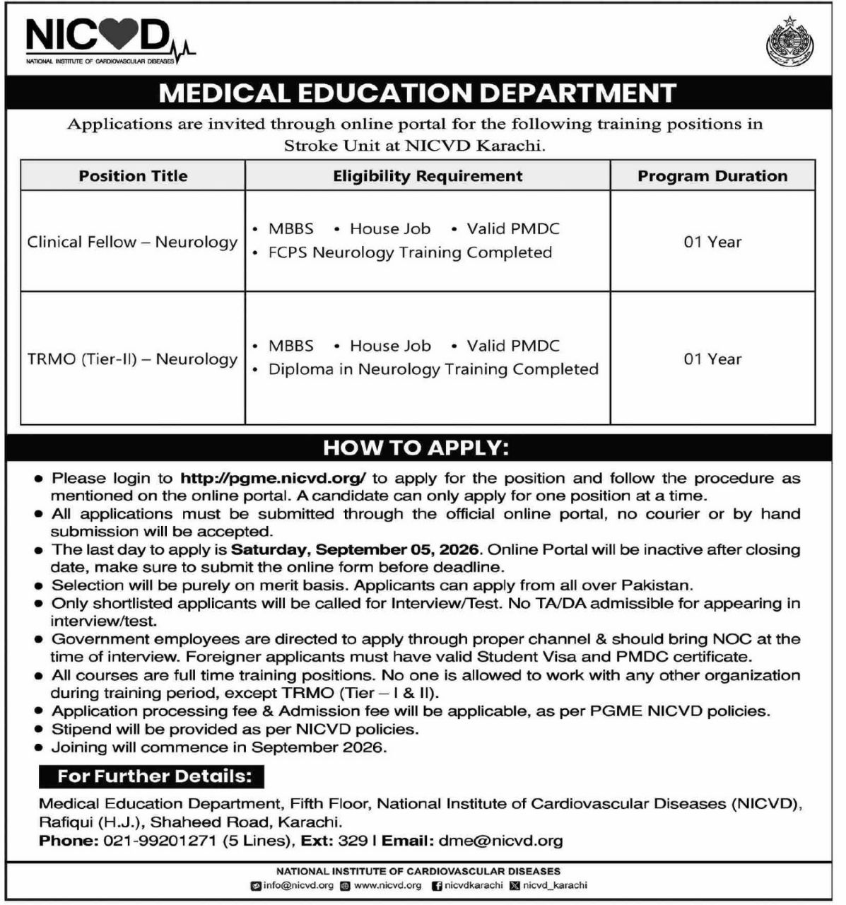 National Institute of Cardiovascular Diseases (NICVD) Jobs 2026 Jobs 2026 — original newspaper advertisement