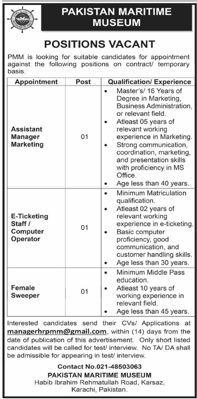 Pakistan Maritime Museum Jobs 2026 Jobs 2026 — original newspaper advertisement